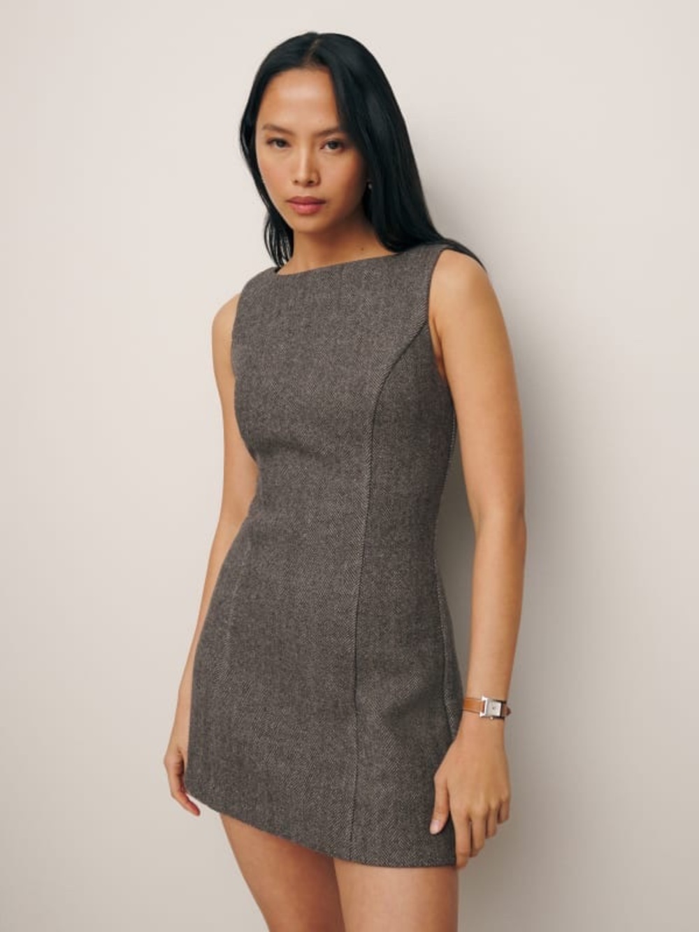 Reformation Willene Herringbone A-Line Dress Espresso (size 4)